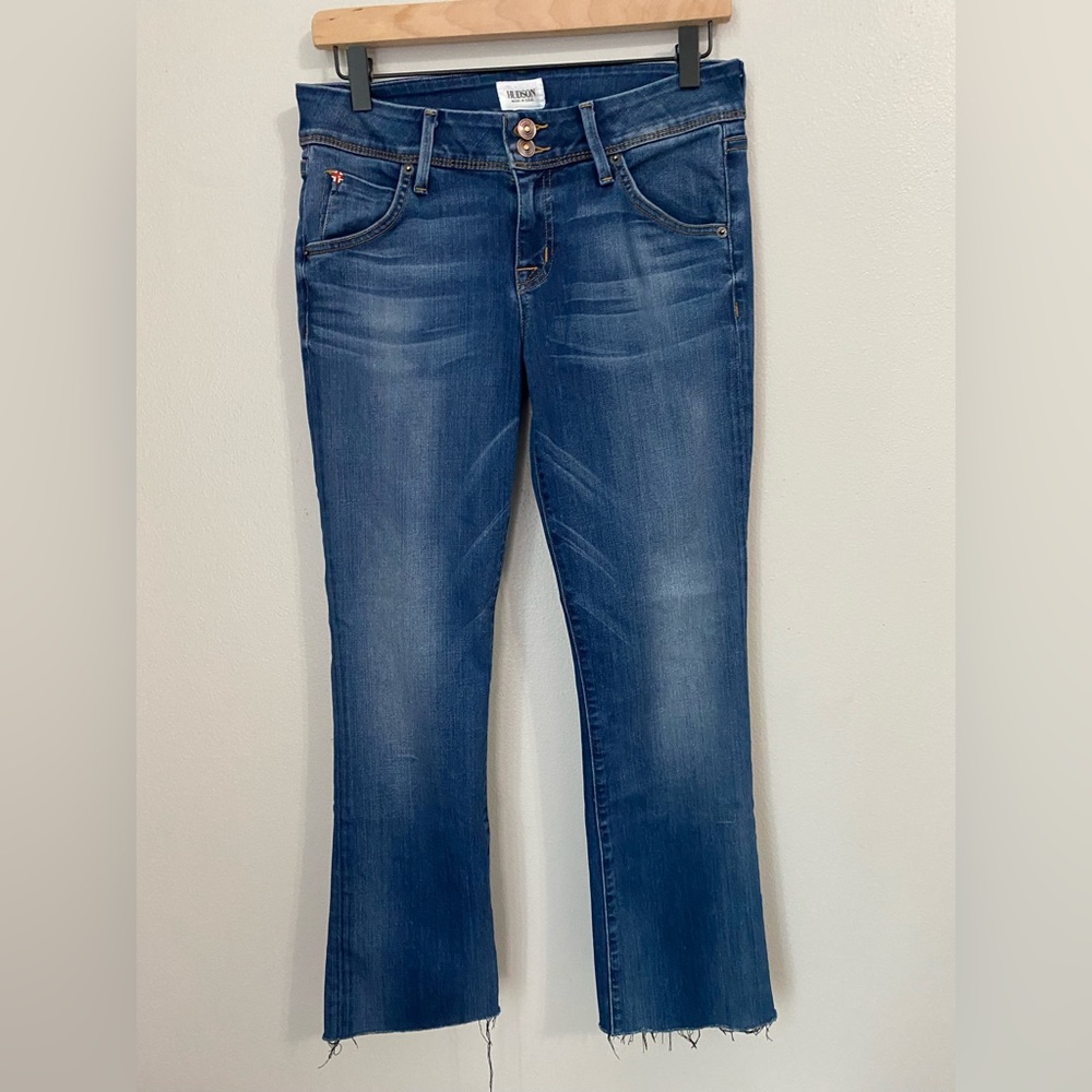 Hudson (29) Mid Rise Cropped Raw Ankle Dark Wash Denim